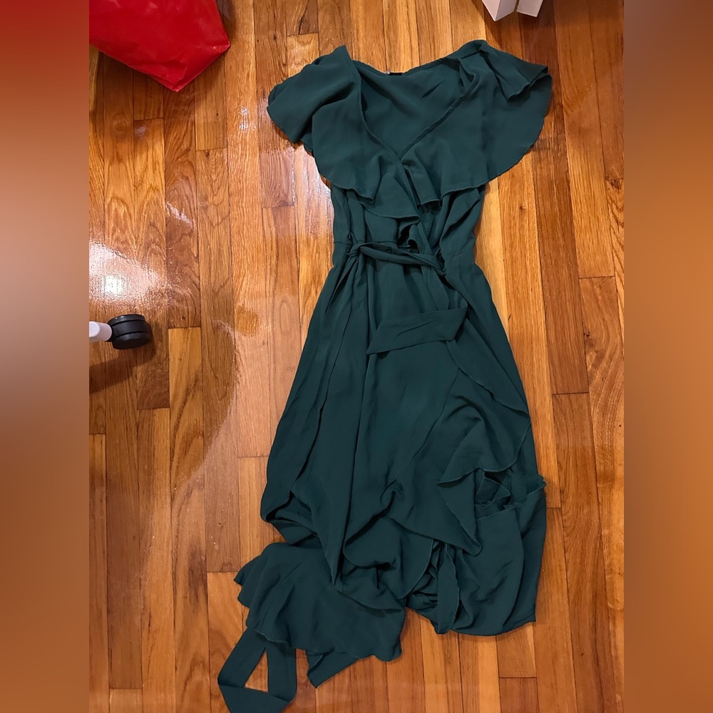 SHEIN Forest Green Ruffle Wrap Midi/Maxi Dress